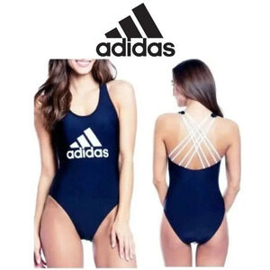 Adidas Navy Criss-Cross Strappy Back Logo One Piece Swimsuit Women’s sz Large